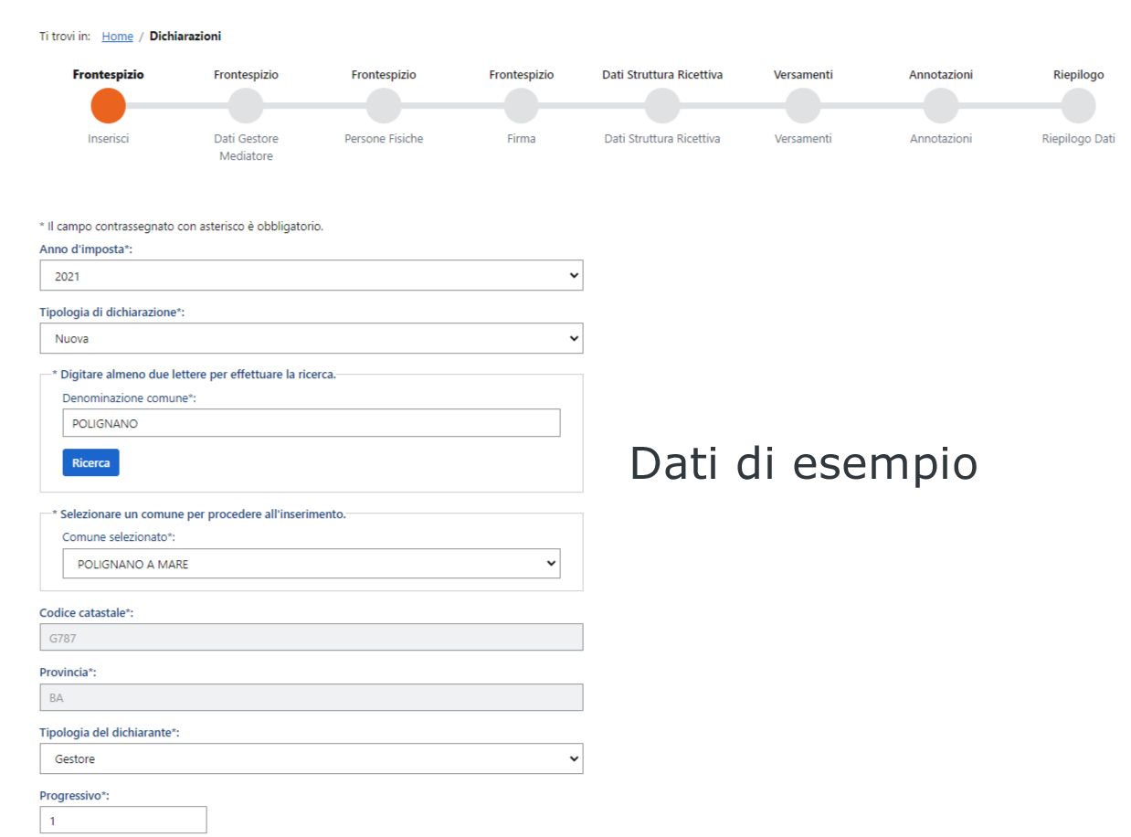 Step 4: Anno d'imposta, tipologia e Comune